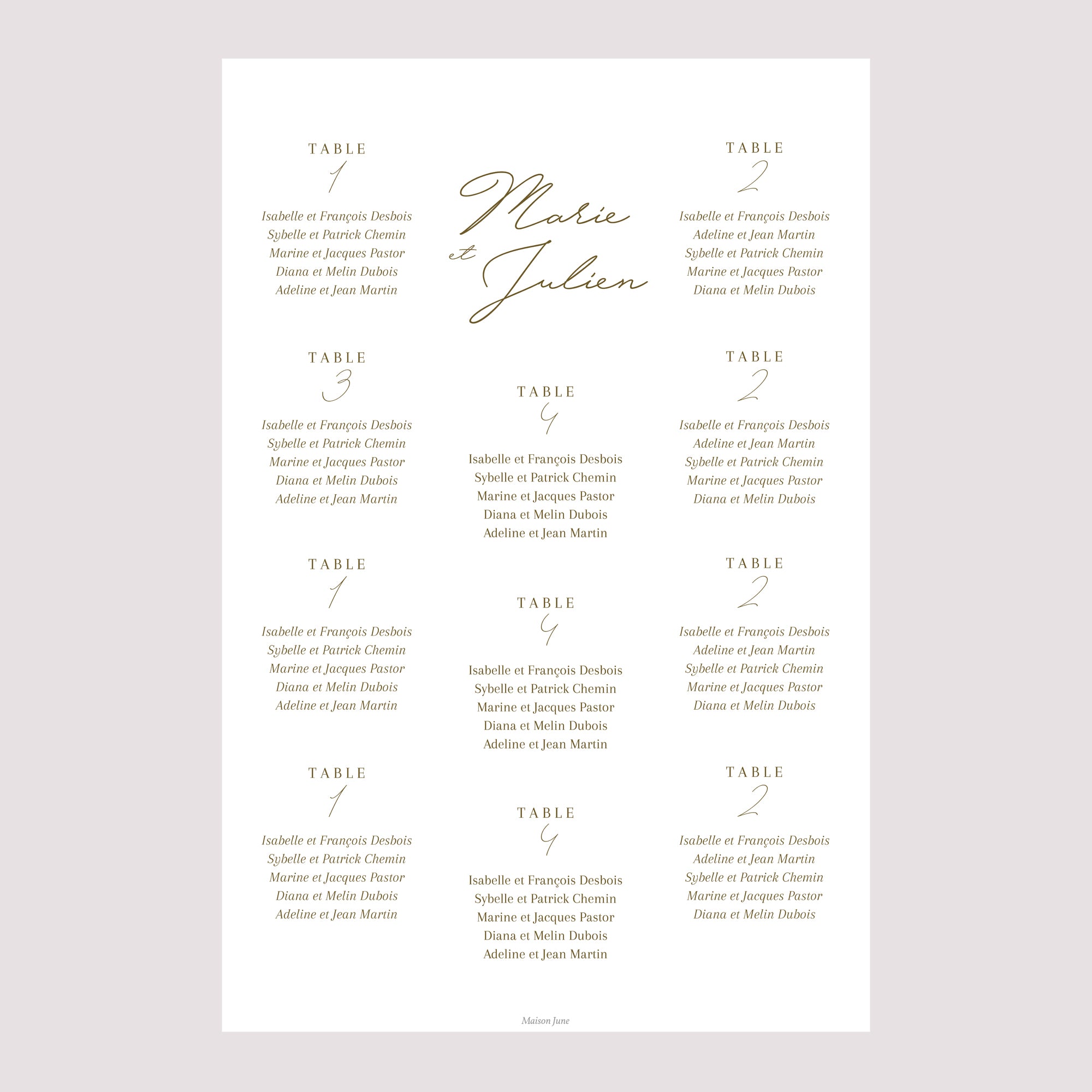 Plan de table Mariage Portrait Camaieu abstrait photo N° 2