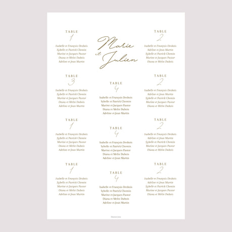 Plan de table Mariage Portrait Camaieu abstrait