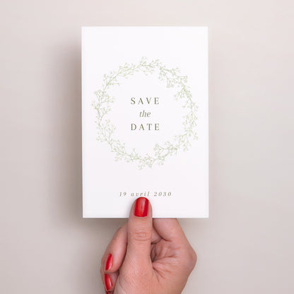 Save the date Mariage Portrait Couronne de gypsophile photo N° 2