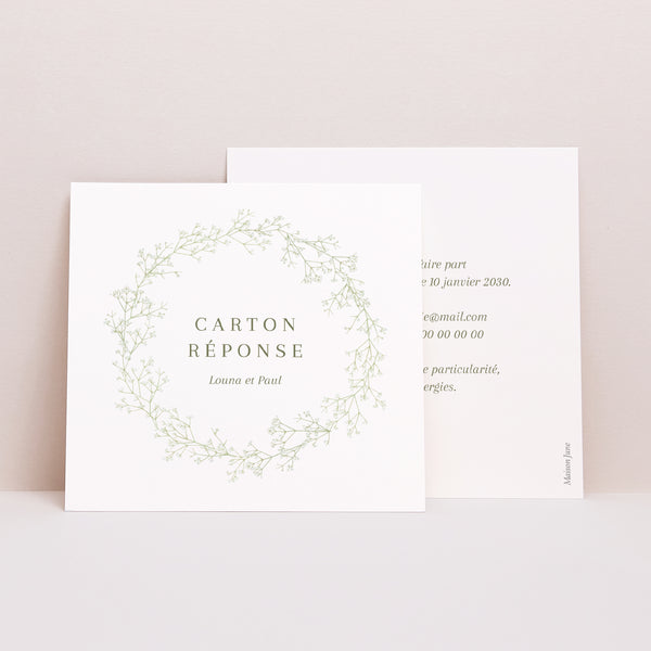 Carton réponse Mariage Carré Couronne de gypsophile photo