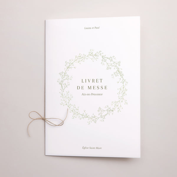 Livret de messe Mariage Double volet Couronne de gypsophile photo