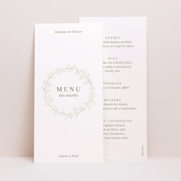 Menu Mariage Panoramique portrait Couronne de gypsophile photo