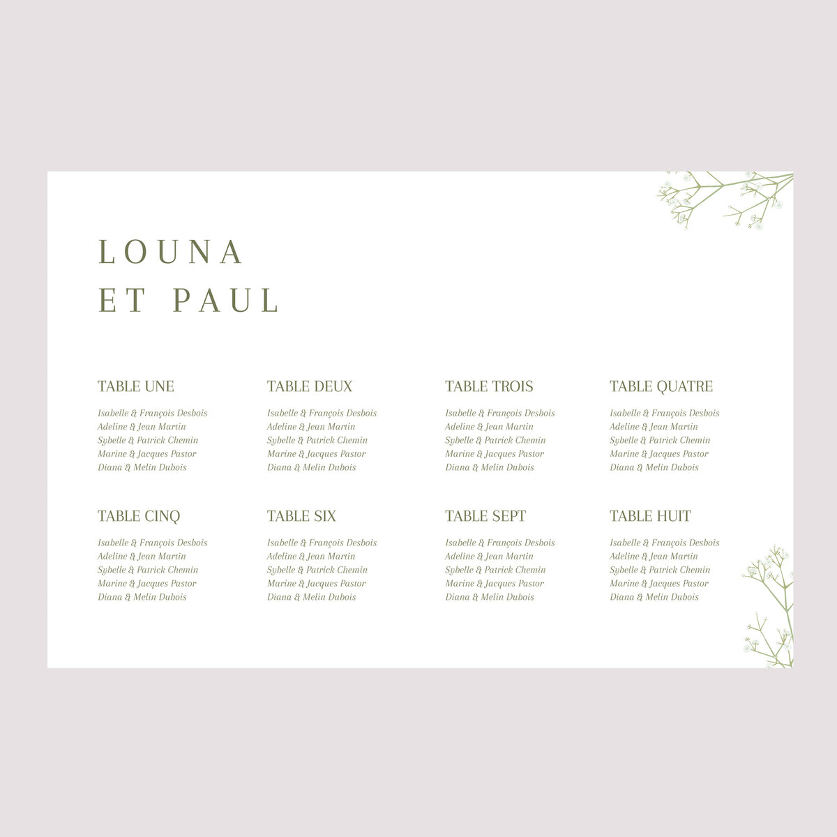 Plan de table Mariage Paysage Couronne de gypsophile photo N° 2