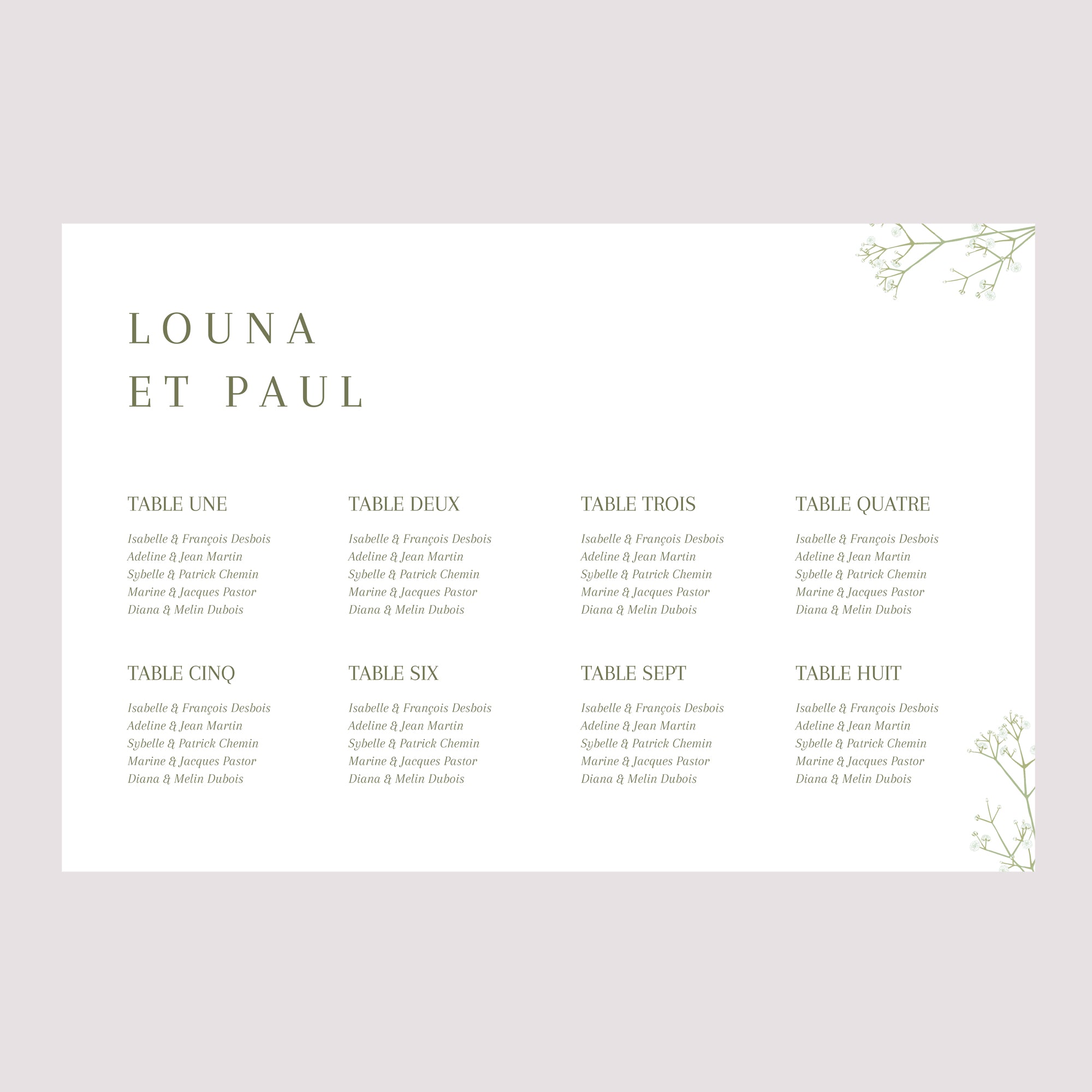 Plan de table Mariage Paysage Couronne de gypsophile photo N° 2