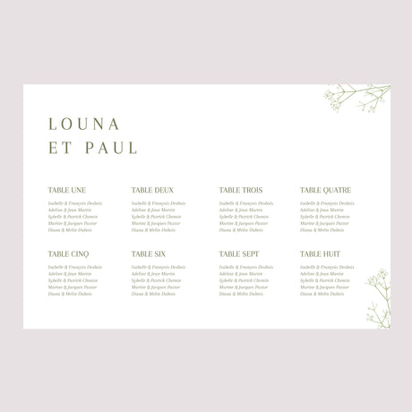 Plan de table Mariage Paysage Couronne de gypsophile