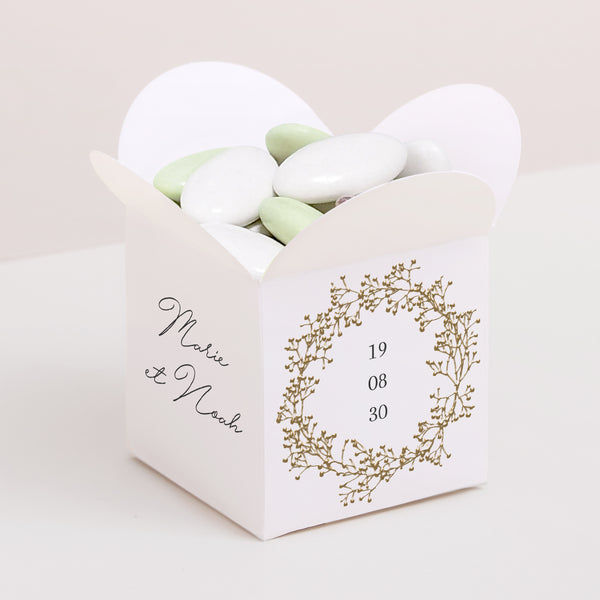 Boîte à dragées Mariage Ouverture papillon Couronne d'or Gypsophile photo