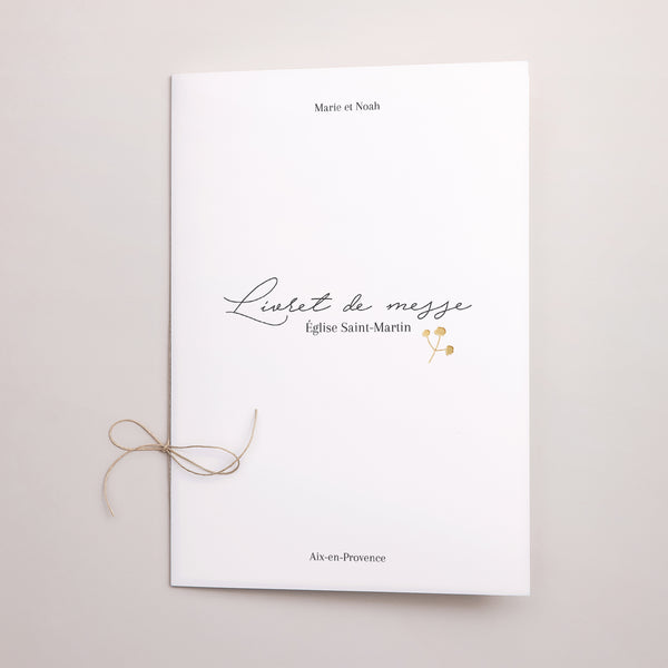 Livret de messe Mariage Double volet Couronne d'or Gypsophile photo