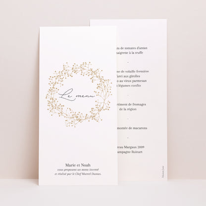 Menu Mariage Panoramique portrait Couronne d'or Gypsophile photo N° 1