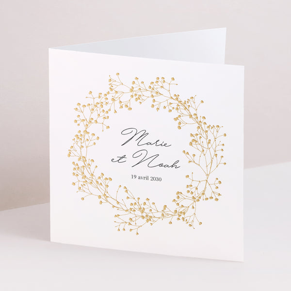 Faire-part Mariage Carré double volet Couronne d'or Gypsophile photo