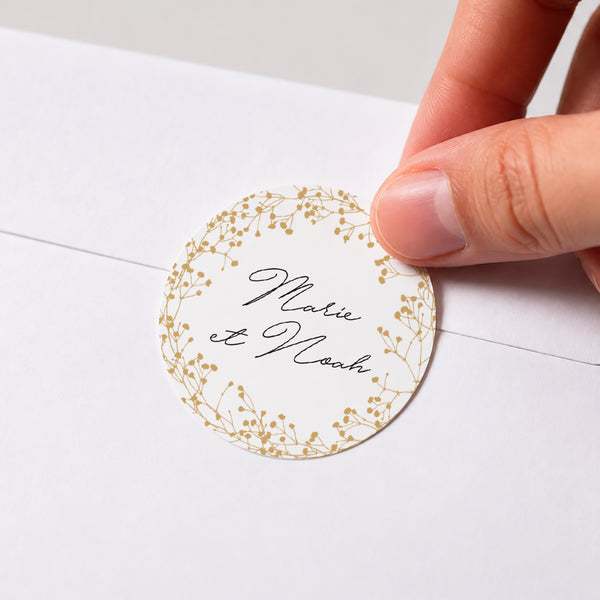 Sticker Mariage Rond Couronne d'or Gypsophile photo