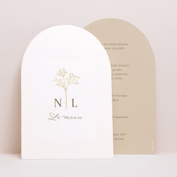 Menu Mariage Arche Gypsophile élégant photo