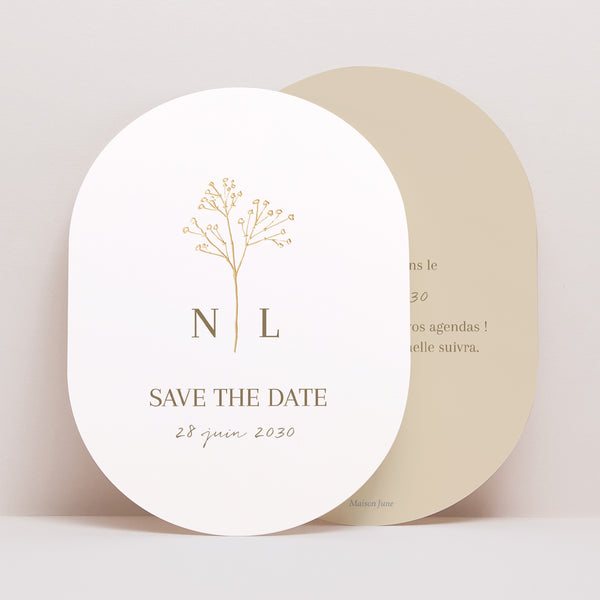 Save the date Mariage Ovale Gypsophile élégant photo