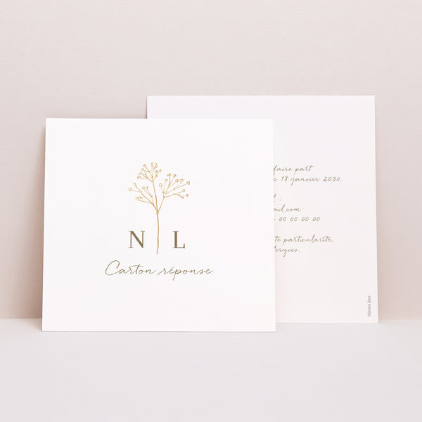 Carton réponse Mariage Carré Gypsophile élégant photo