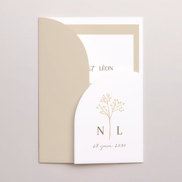 Faire-part Mariage Pochette 2 cartes Gypsophile élégant photo