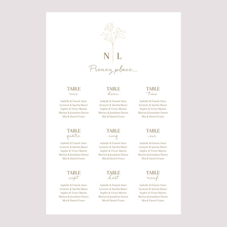 Plan de table Mariage Portrait 60 x 90 cm Gypsophile élégant