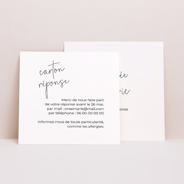 Carton réponse Mariage Carré Photo + typo photo