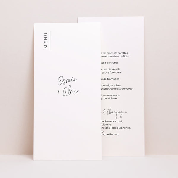 Menu Mariage Panoramique portrait Photo + typo photo