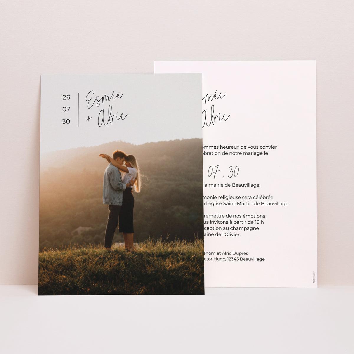 Faire-part Mariage Portrait Photo + typo photo