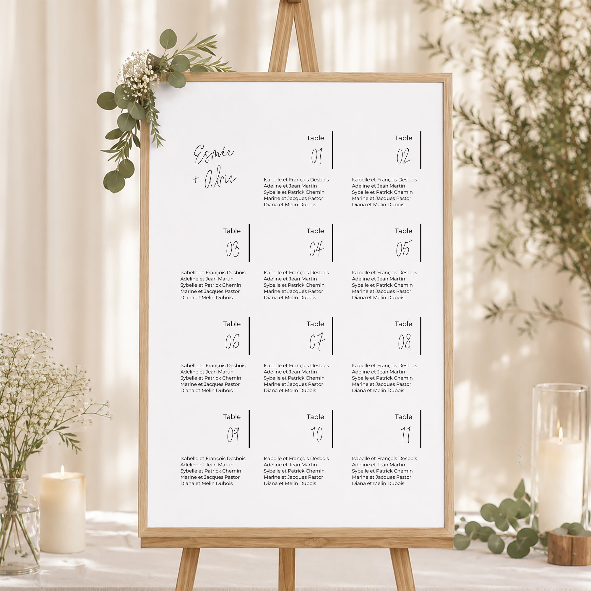 Plan de table Mariage Portrait 60 x 90 cm Photo + typo photo N° 1