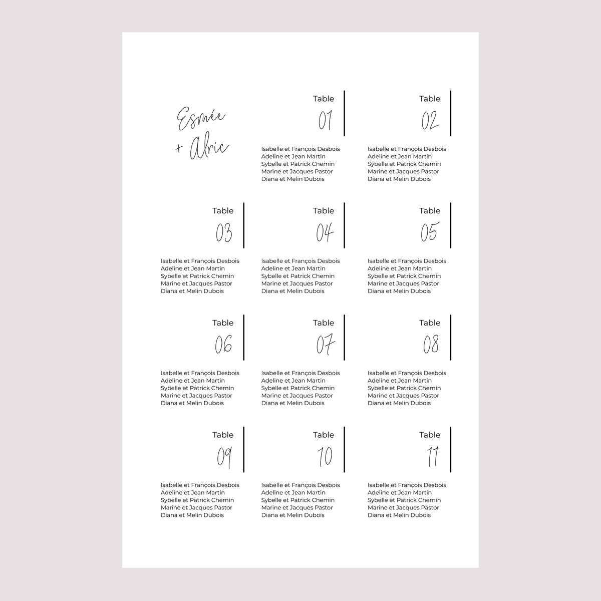 Plan de table Mariage Portrait 60 x 90 cm Photo + typo photo N° 2