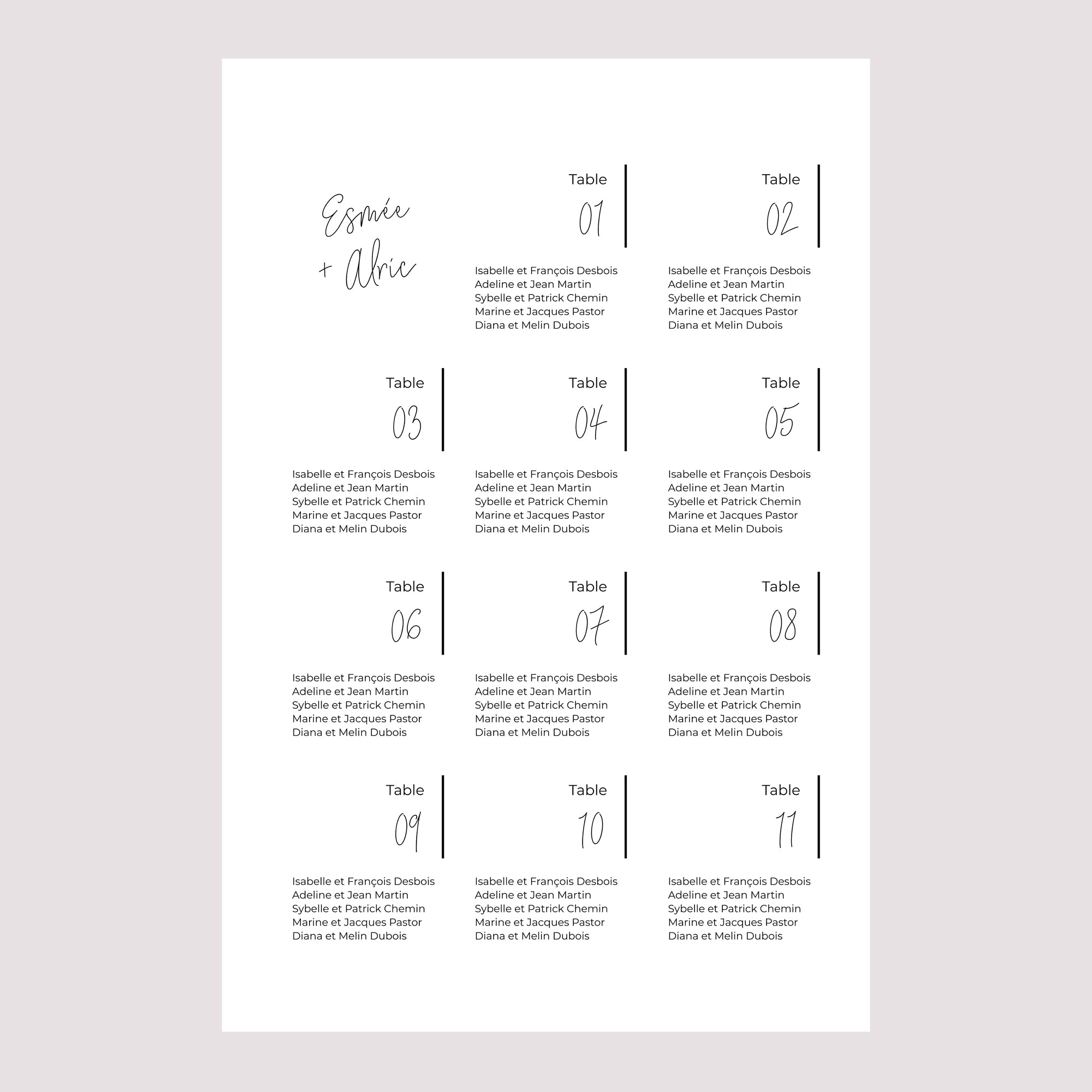 Plan de table Mariage Portrait 60 x 90 cm Photo + typo photo N° 2