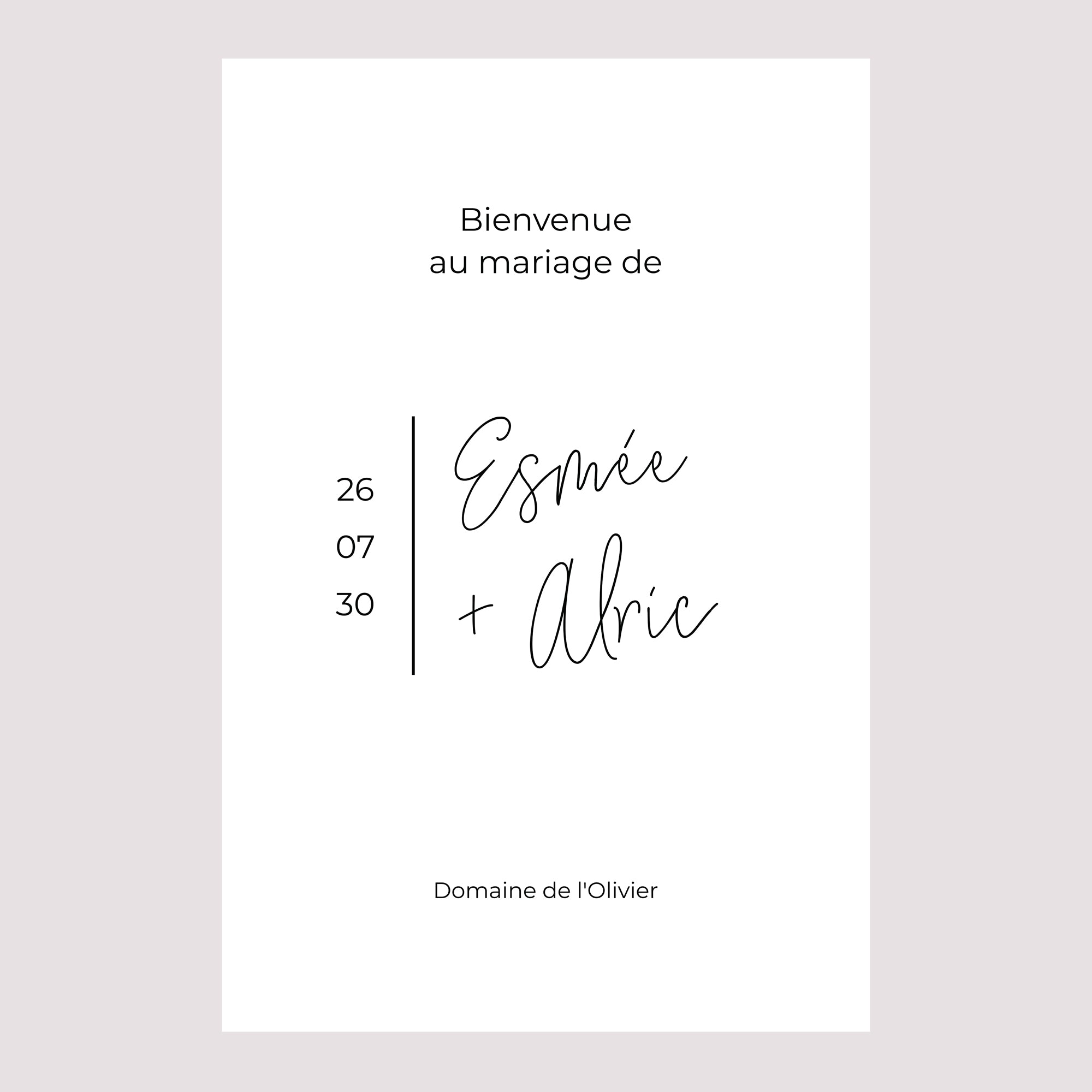 Panneau bienvenue Mariage Portrait 60 x 90 cm Photo + typo photo N° 2