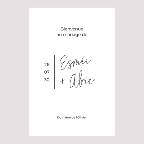 Panneau bienvenue Mariage Portrait 60 x 90 cm Photo + typo