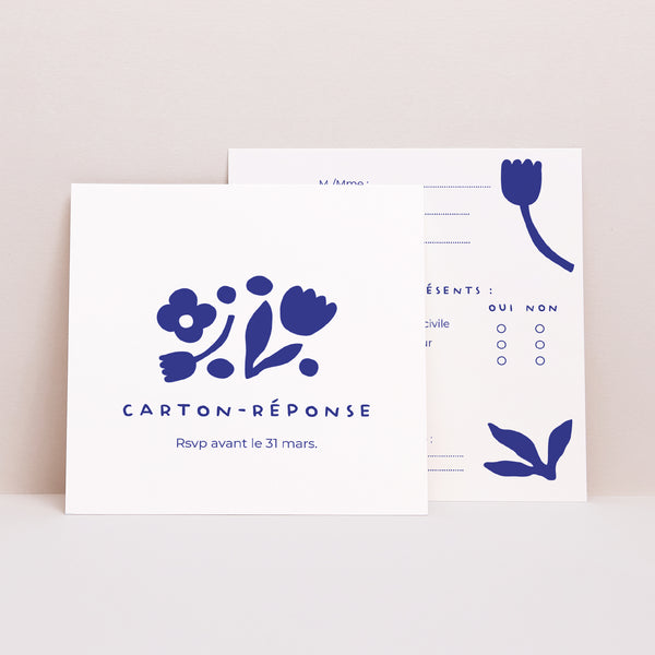 Carton réponse Mariage Carré Bleu Majorelle photo