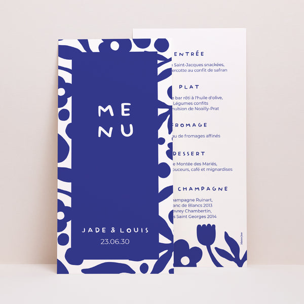 Menu Mariage Panoramique portrait Bleu Majorelle photo