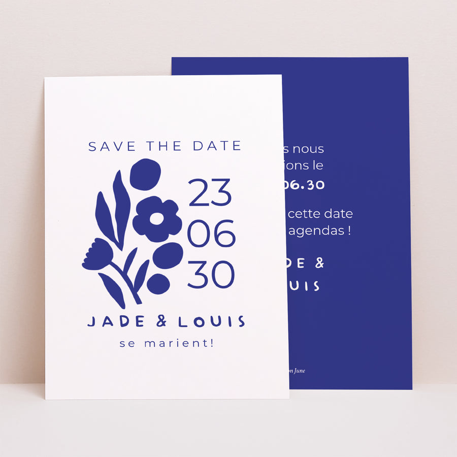 Save the date Mariage Portrait Bleu Majorelle photo