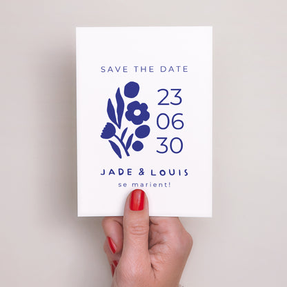 Save the date Mariage Portrait Bleu Majorelle photo N° 2