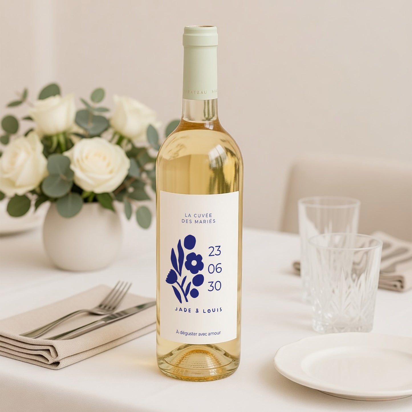 Etiquette bouteille Mariage Portrait Bleu Majorelle photo N° 2