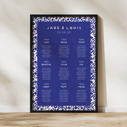 Plan de table Mariage Portrait 60 x 90 cm Bleu Majorelle photo N° 1