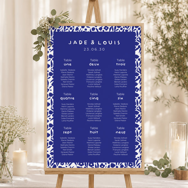 Plan de table Mariage Portrait 60 x 90 cm Bleu Majorelle photo