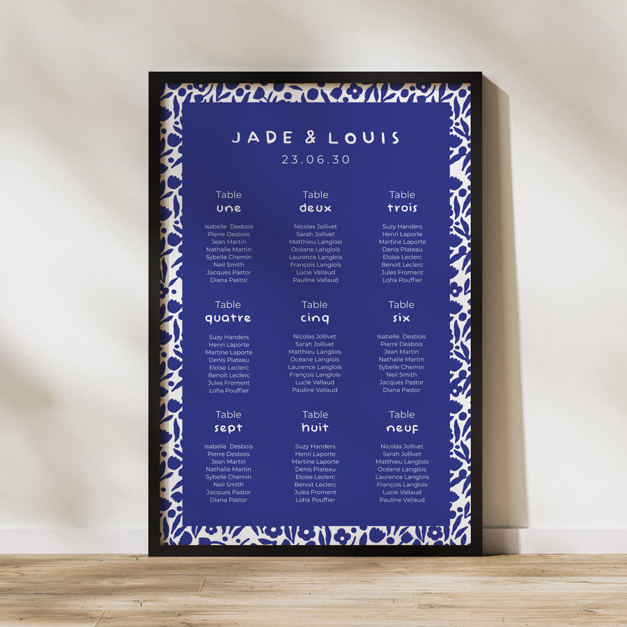 Plan de table Mariage Portrait 60 x 90 cm Bleu Majorelle photo