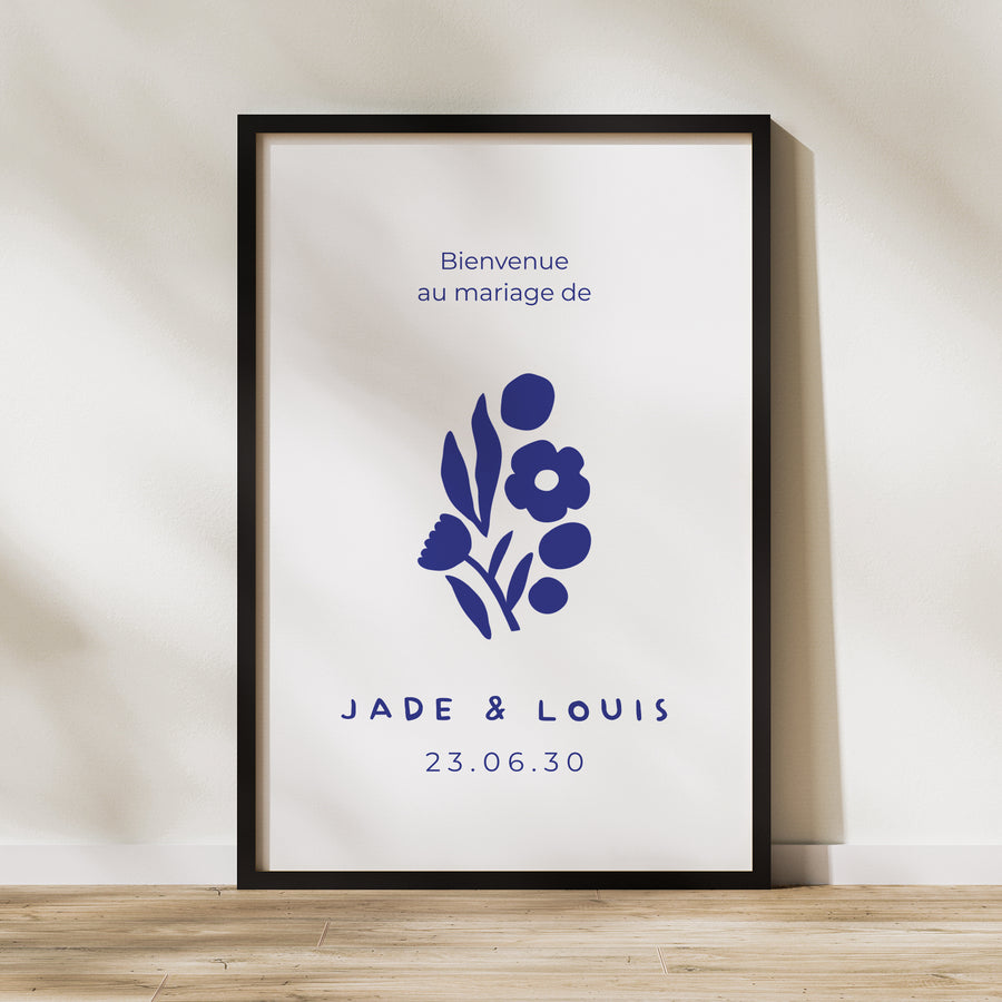 Panneau bienvenue Mariage Portrait 60 x 90 cm Bleu Majorelle photo