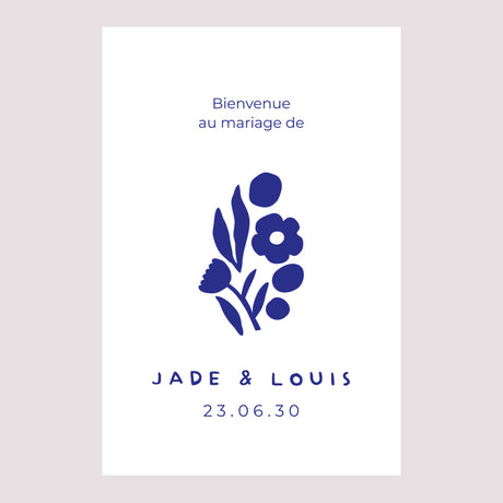 Panneau bienvenue Mariage Portrait 60 x 90 cm Bleu Majorelle