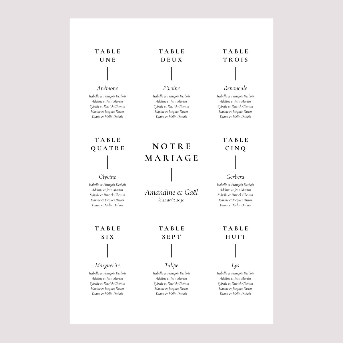 Plan de table Mariage Portrait TYPO photo N° 2