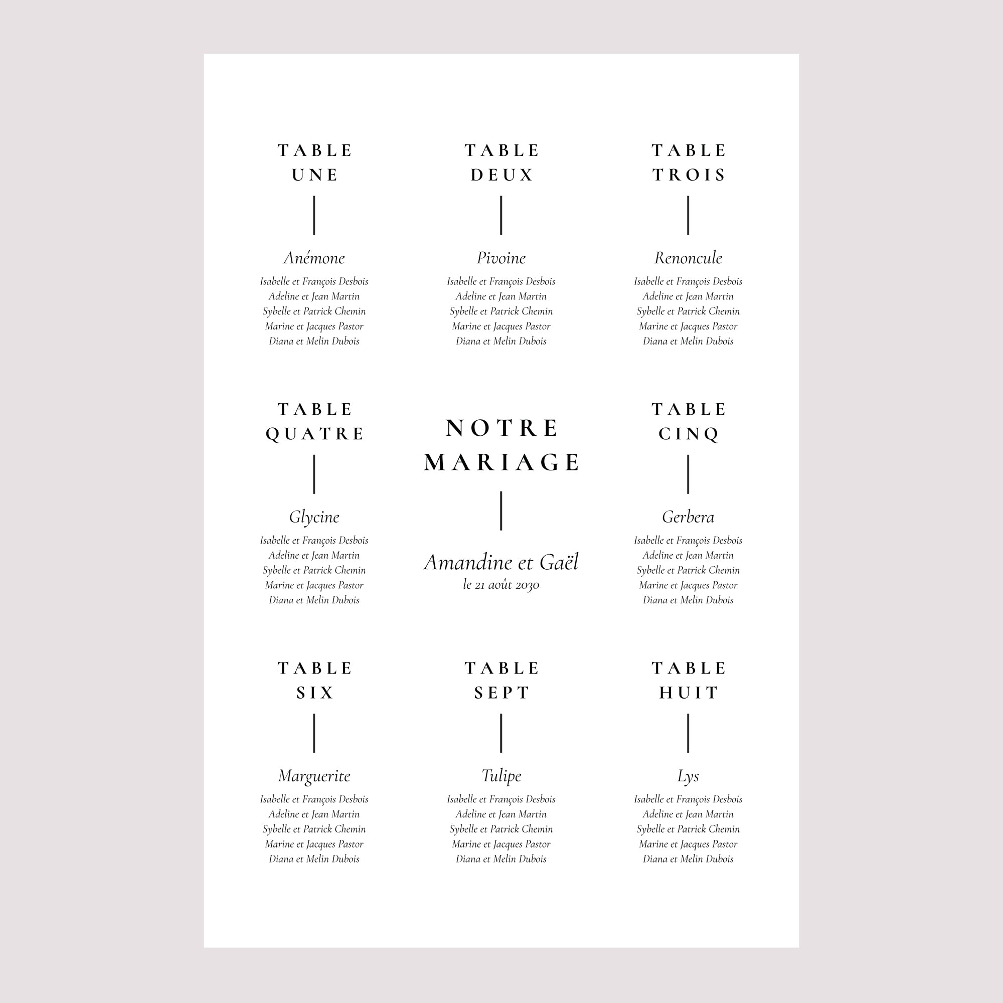 Plan de table Mariage Portrait TYPO photo N° 2