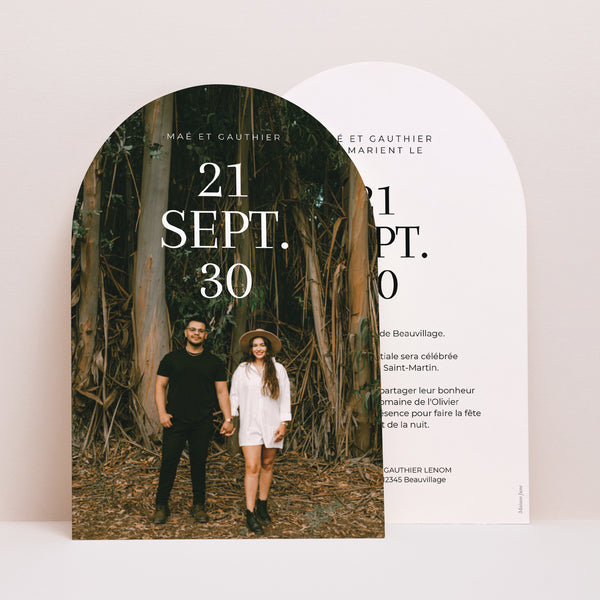 Faire-part Mariage Arche Typo Date photo