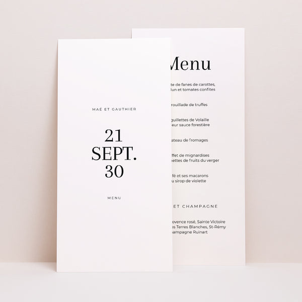 Menu Mariage Panoramique portrait Typo Date photo