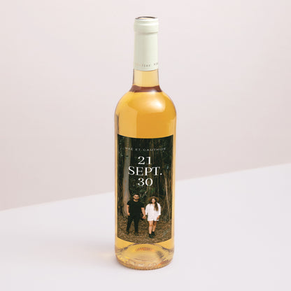 Etiquette bouteille Mariage Portrait Typo Date photo N° 1