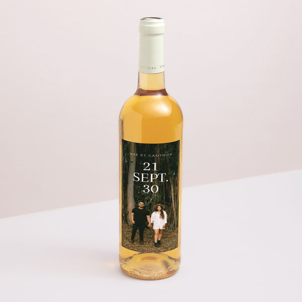 Etiquette bouteille Mariage Portrait Typo Date photo