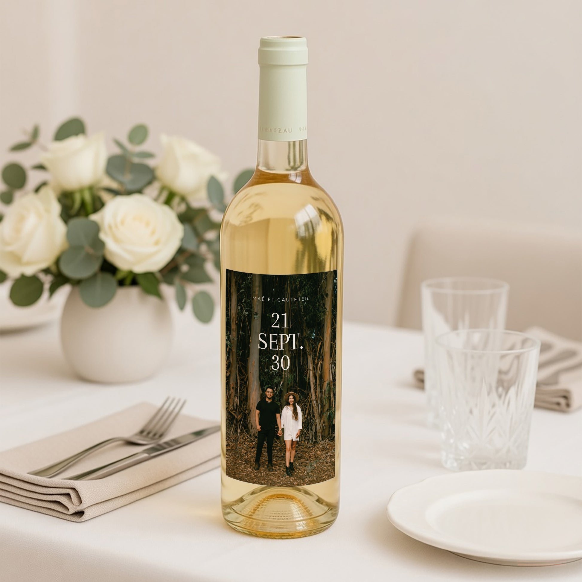 Etiquette bouteille Mariage Portrait Typo Date photo N° 2