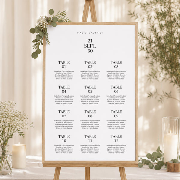 Plan de table Mariage Portrait 60 x 90 cm Typo Date photo