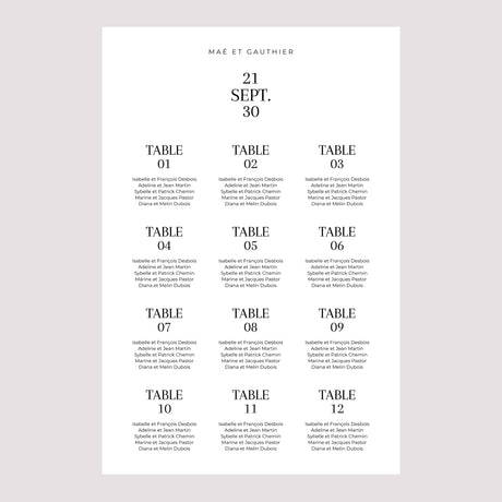 Plan de table Mariage Portrait 60 x 90 cm Typo Date