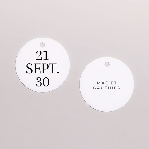 Etiquette perforée Mariage Ronde Typo Date photo