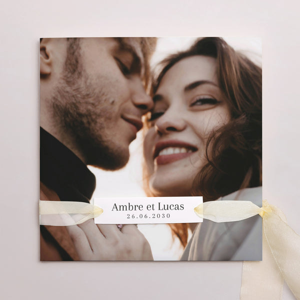 Faire-part Mariage Pochette carrée, 3 cartes, étiquette Ti amo photo