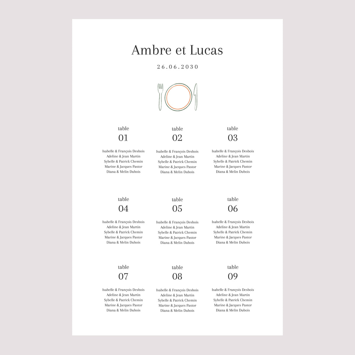 Plan de table Mariage Portrait Ti amo photo N° 2