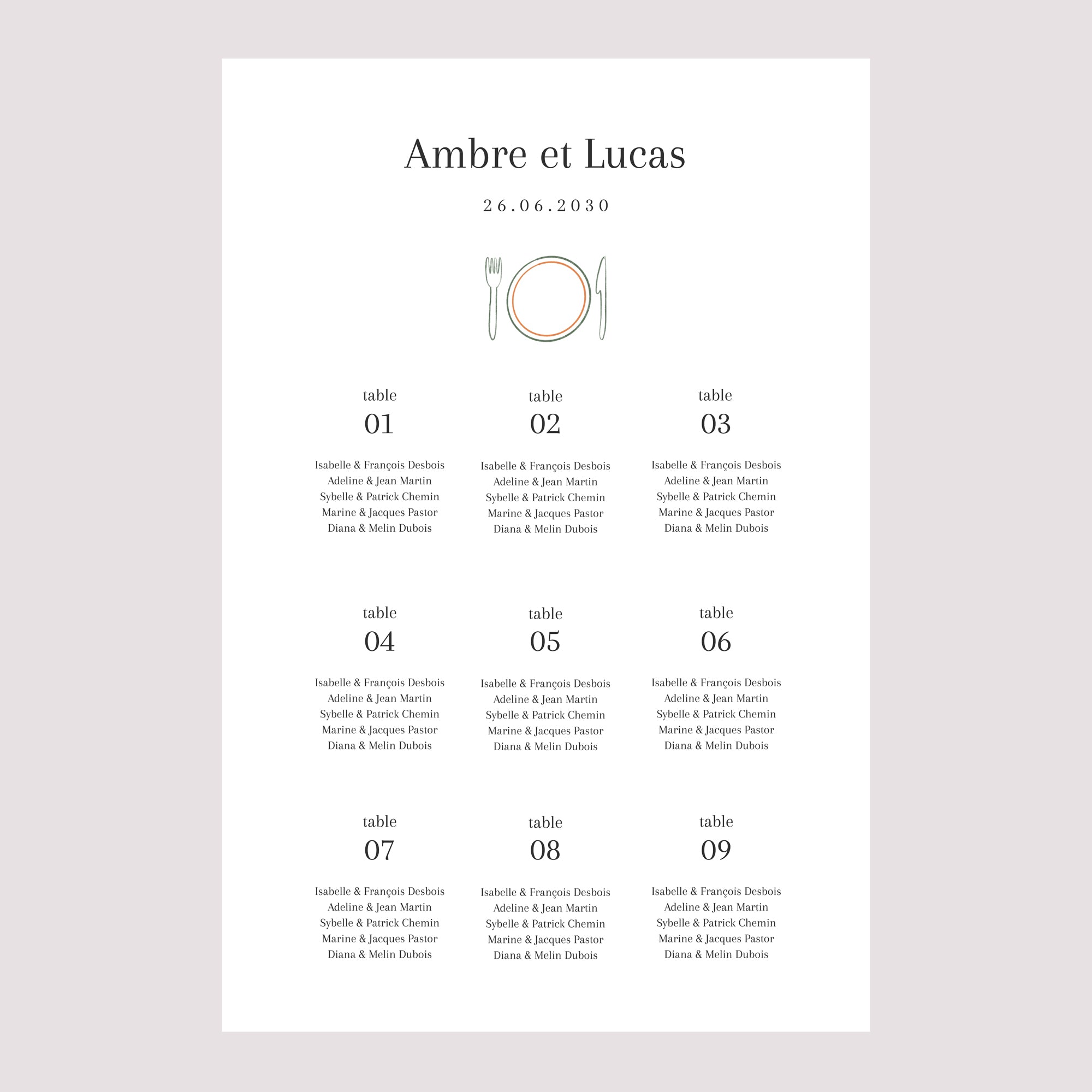 Plan de table Mariage Portrait Ti amo photo N° 2